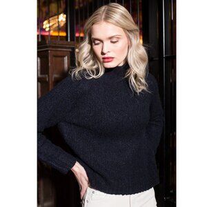 Vince Textured Saddle Sleeve Turtleneck Sweater Wool Cashmere Marled Blue XS